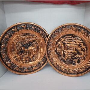 Vintage Coppercraft Guild decorative plates. Set of 2